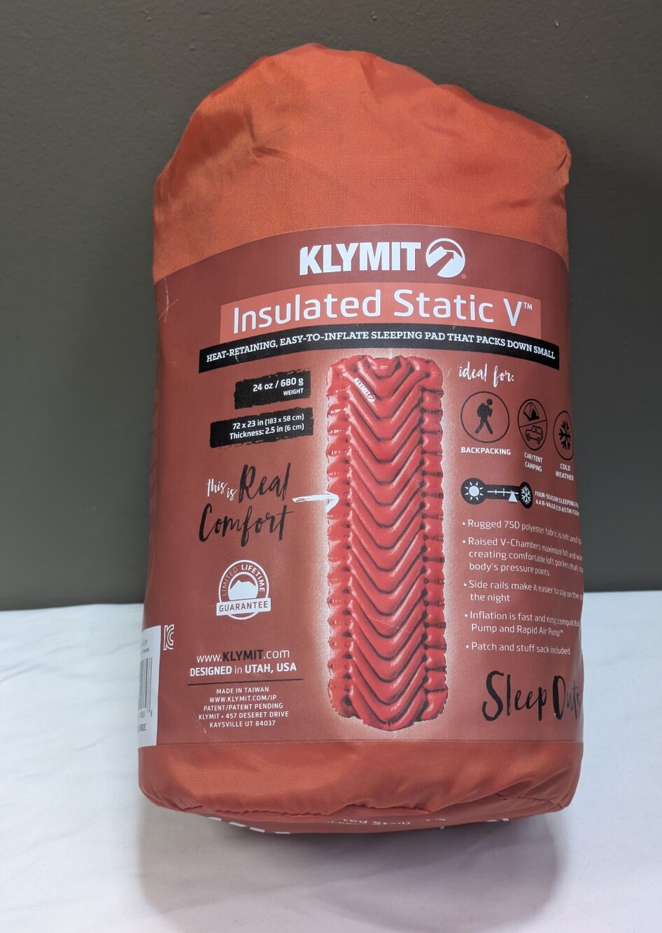 Klymit Insulated Inflatable Static V Sleeping Camping Overnite Single Person